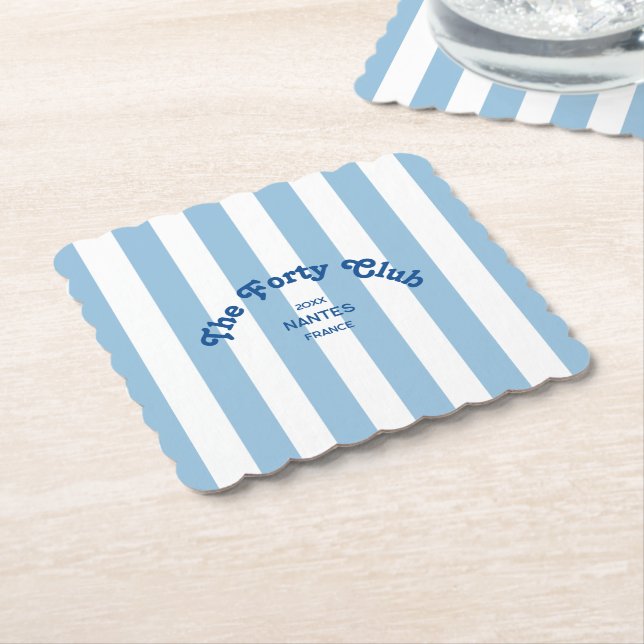 The Forty Club Blue Cabana Stripe 40th Birthday Untersetzer (angewinkelt)