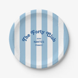 The Forty Club Blue Stripe 40th Birthday Round Pappteller