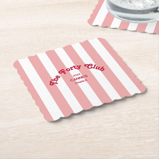 The Forty Club Pink Cabana Stripe 40th Birthday Untersetzer (angewinkelt)
