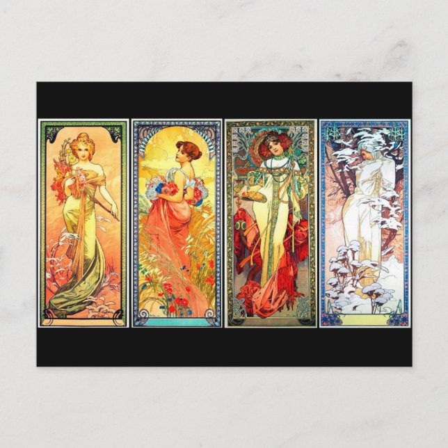 The Four Seasons Series 3 von Mucha Postcard Postkarte (Vorderseite)