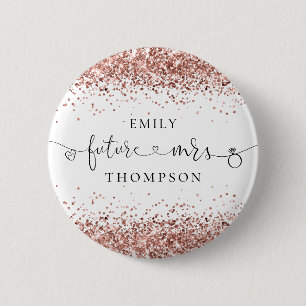 The Future Mrs Name Rose Gold Glitzer Borders Button