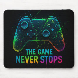The Game Never Stops — Neon Gamer Controller Mousepad