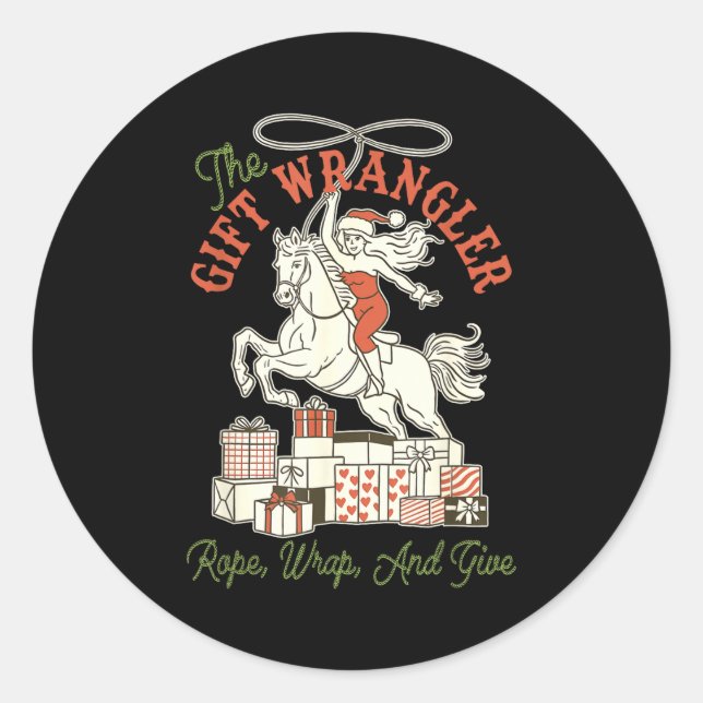 The Gift Wrangler Rope, Wrap, And Give Funny Chris Runder Aufkleber (Vorderseite)