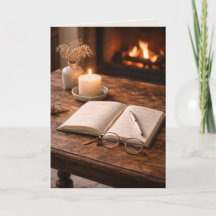 The Glow of Solitude Fireside Still Life Art Card