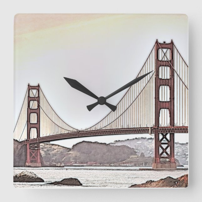 The Golden Gate Bridge - San Francisco, California Quadratische Wanduhr (Vorderseite)