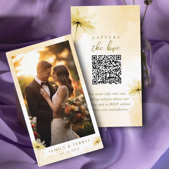 The Golden Hour Grace Foto QR Code Wedding RSVP Begleitkarte (Von Creator hochgeladen)