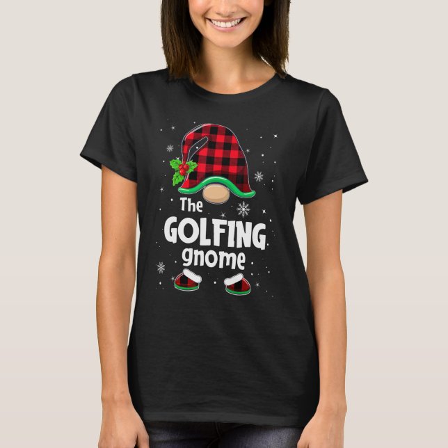 The Golfing Gnome Buffalo Plaid Christmas Matching T-Shirt (Vorderseite)