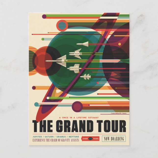 The Grand Tour - Retro NASA Reiseplakat Postkarte (Vorderseite)