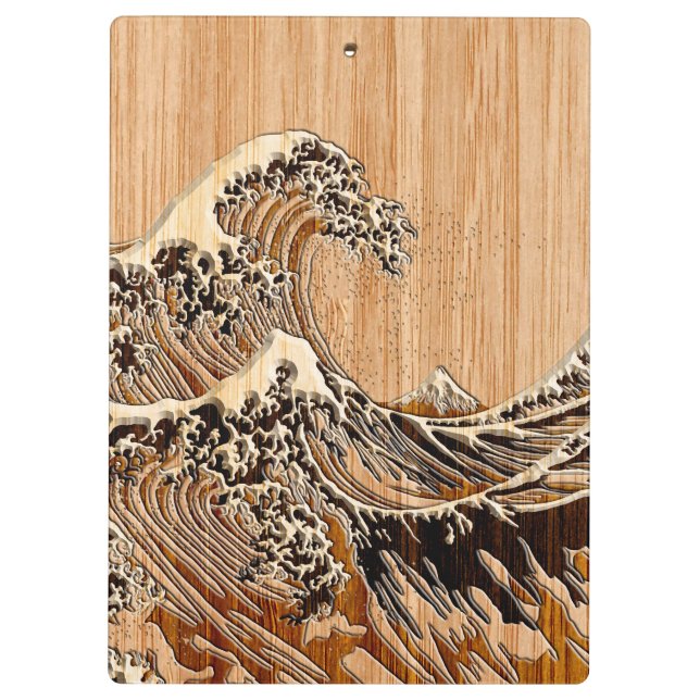 The Great Hokusai Wave Bamboo Wood Style Accent Klemmbrett (Rückseite)