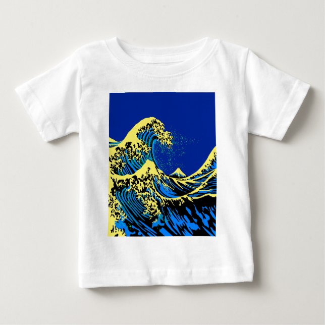 The Great Hokusai Wave in Blue Pop Art Style Baby T-shirt (Vorderseite)
