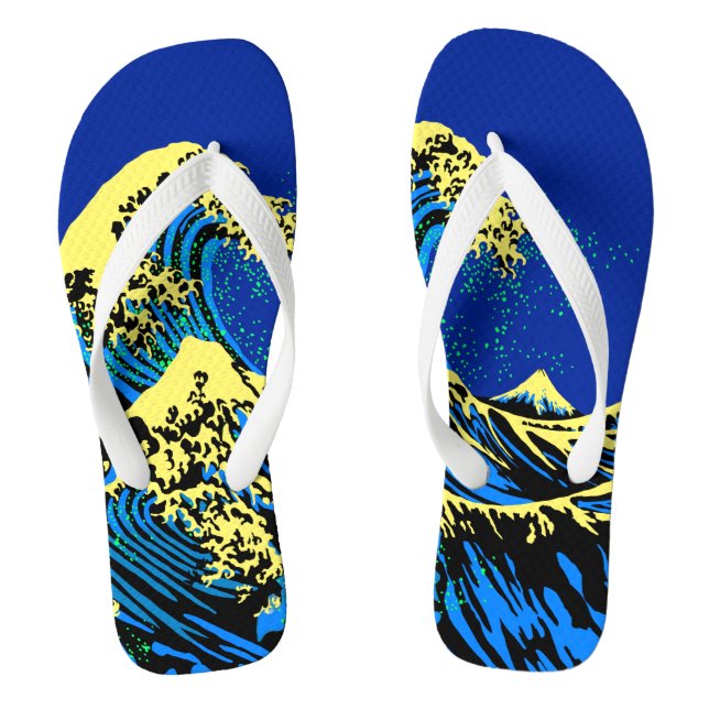 The Great Hokusai Wave in Pop Art Style Flip Flops (Fußbett)