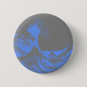 The Great Wave Seafoam Blue & Gray Button