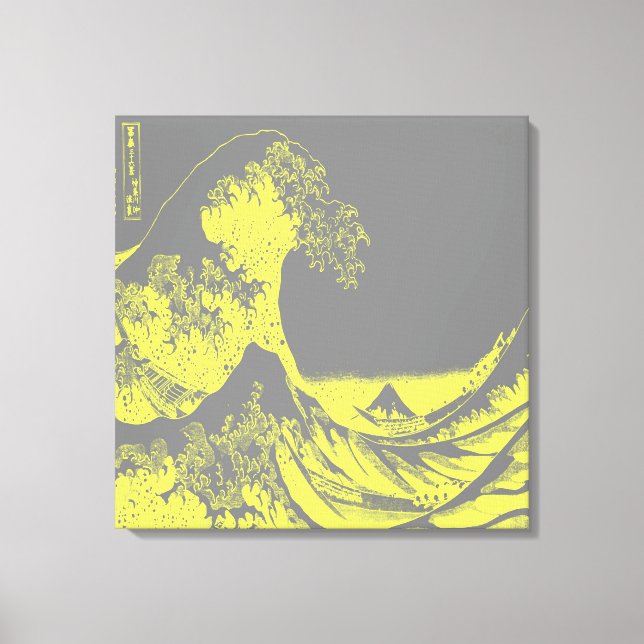 The Great Wave Wrapped Canvas Yellow & Gray Leinwanddruck (Vorderseite)