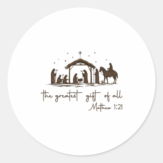 The Greatest Gift For All Christmas Nativity Jesus Runder Aufkleber (Vorderseite)