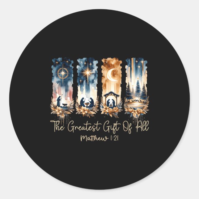 The Greatest Gift For All Christmas Nativity Jesus Runder Aufkleber (Vorderseite)
