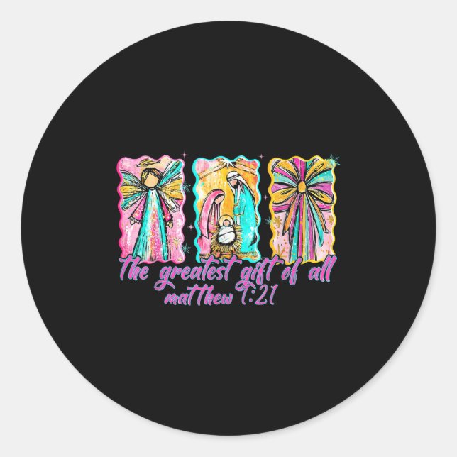 The Greatest Gift For All Christmas Nativity Jesus Runder Aufkleber (Vorderseite)