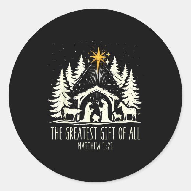 The Greatest Gift For All Christmas Nativity Jesus Runder Aufkleber (Vorderseite)