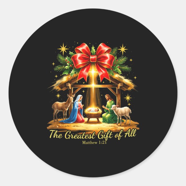 The Greatest Gift Of All Nativity Christian Christ Runder Aufkleber (Vorderseite)