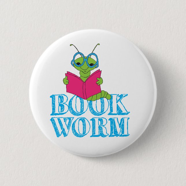 The Green Brilliant Cartoon Bookworm Book Worm Button (Vorderseite)