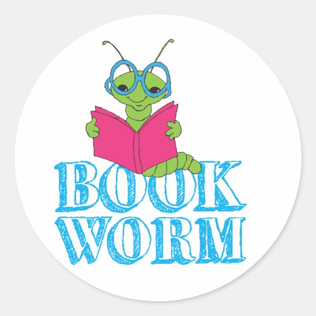 The Green Brilliant Cartoon Bookworm Book Worm Runder Aufkleber (Vorderseite)