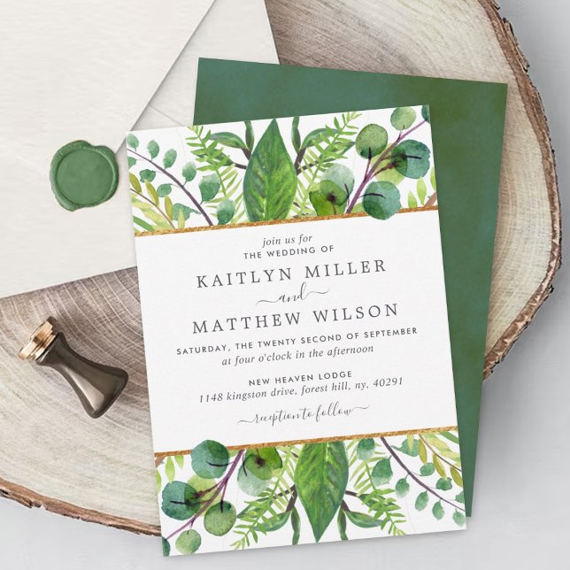 The Greenery & Gold Wedding Collection Einladung (Von Creator hochgeladen)
