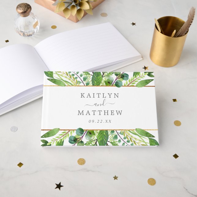 The Greenery & Gold Wedding Collection Gästebuch (Vorderseite Offen)
