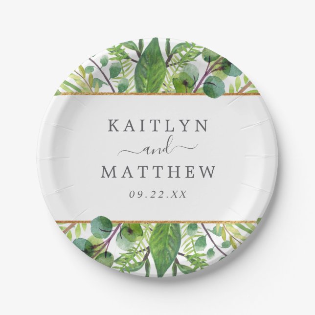 The Greenery & Gold Wedding Collection Pappteller (Vorderseite)