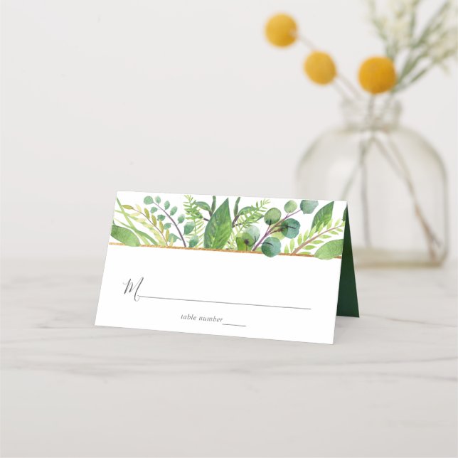 The Greenery & Gold Wedding Collection Platzkarte (Vorderseite)