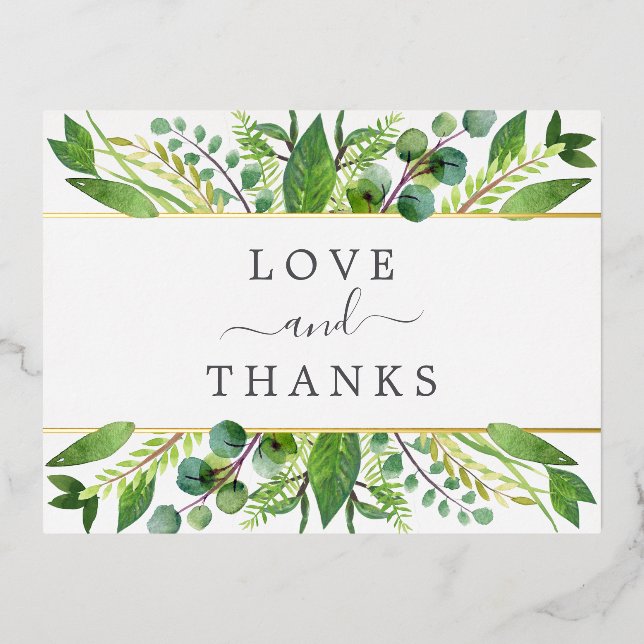 The Greenery & Gold Wedding Collection Vielen Dank Folie Einladungspostkarte (Vorderseite)