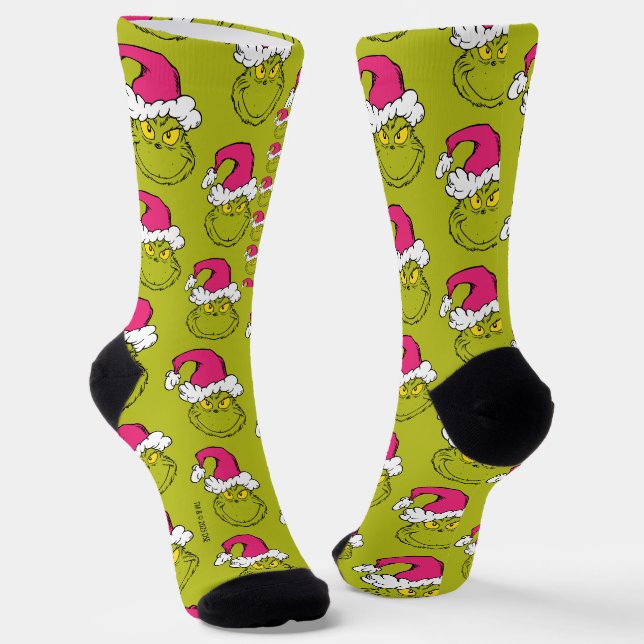 The Grinch in Pink Santa Hat Socken (Gewinkelt)