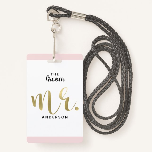 The Groom Mr Gold Wedding Party VIP Pass Badge (Devant avec lanière)