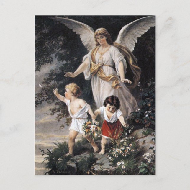 The Guardian Angel and Children, Vintage Painting. Postkarte (Vorderseite)