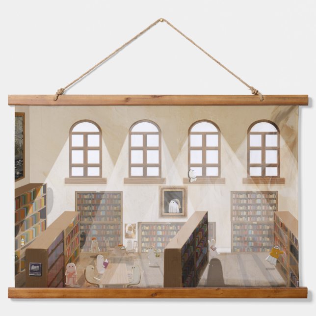 The Haunted Library Wandteppich Mit Holzrahmen (Vorne)
