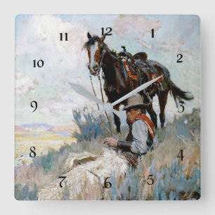 „The Herder“ Western-Kunst von Philip R Goodwin Quadratische Wanduhr