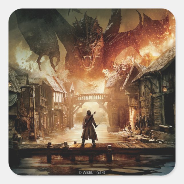 The Hobbit - Laketown Movie Poster Quadratischer Aufkleber (Vorderseite)