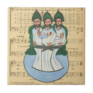 The Holy trinity Vintage Folk art painting  Fliese