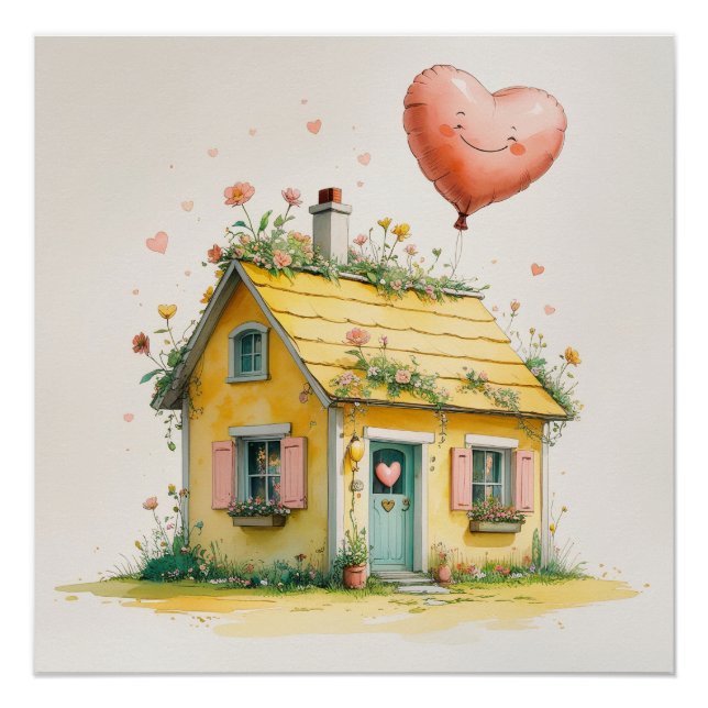 The House of Joy – Whimsical Watercolor Art Print Poster (Vorderseite)