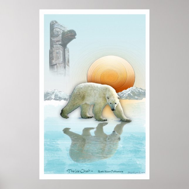 "THE ICE CHIEF" Polar Bear & Totem Pole Art Poster (Vorne)