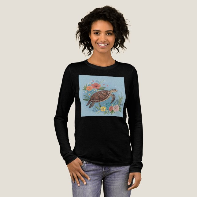 The illustration of a sea turtle Tri-Blend shirt (Volle Vorderseite)