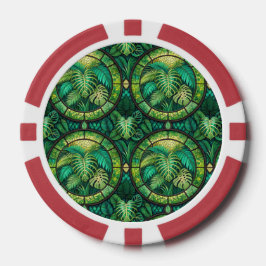 The image shows a poker chip with a vibrant design