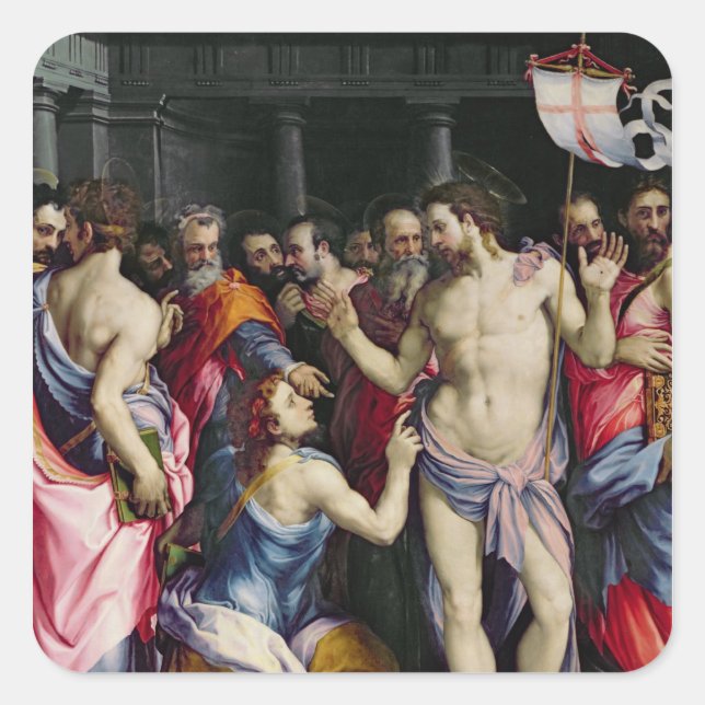The Incredulity of St. Thomas, c.1547 Quadratischer Aufkleber (Vorderseite)