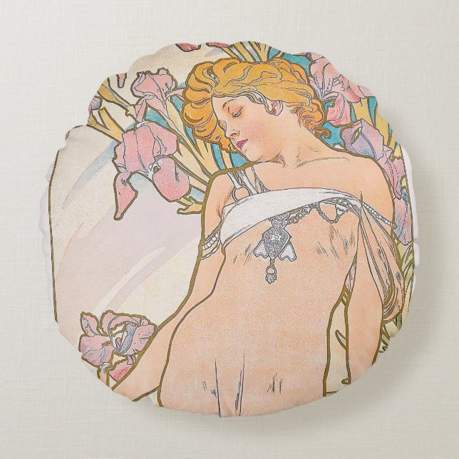 The Iris (1897) von Alphonse Mucha Rundes Kissen (Vorderseite)