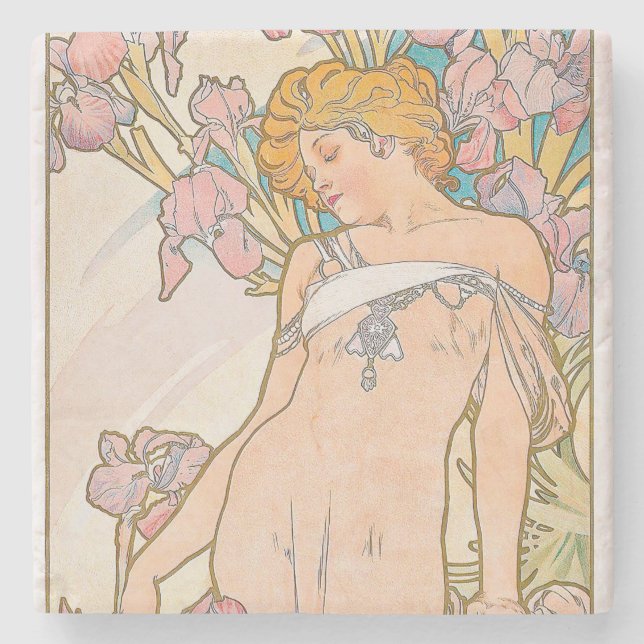 The Iris (1897) von Alphonse Mucha Steinuntersetzer (Vorderseite)