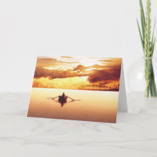"The Islander" Ruderboot bei Sunset Watercolor Karte