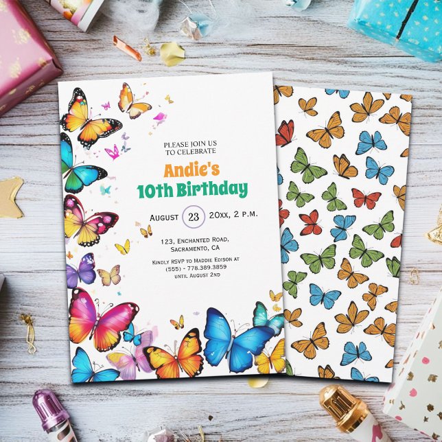 The Joy of Butterflies 10th Birthday Invitation Einladung (Von Creator hochgeladen)