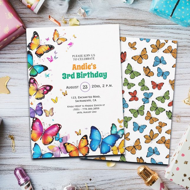 The Joy of Butterflies 3rd Birthday Invitation Einladung (Von Creator hochgeladen)