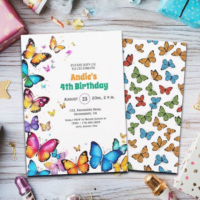 The Joy of Butterflies 4th Birthday Invitation (Créateur téléchargé)