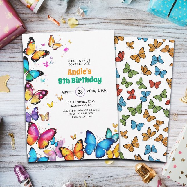 The Joy of Butterflies 9th Birthday Invitation Einladung (Von Creator hochgeladen)