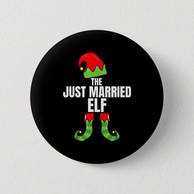 The Just Married Elf Matching Family Christmas Gro Button (Vorderseite)