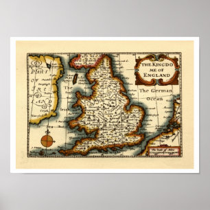 The Kingdome England Old Antiquarian Atlas Map Poster